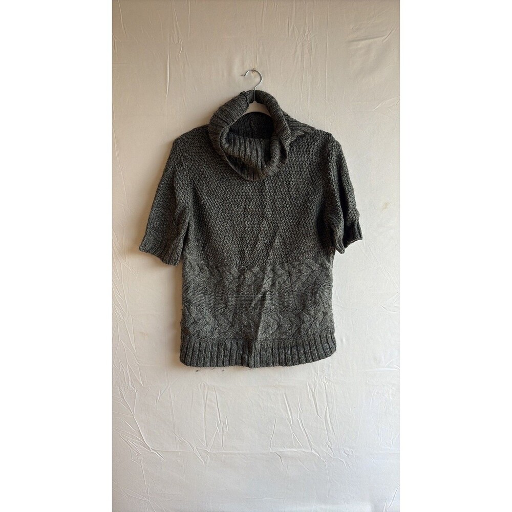 Ann Taylor LOFT Charcoal Gray Cowl Neck Short Sleeve Cable Knit Sweater